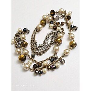 Vintage‎ Station AB Crystal Sautoir Pearl Multi-Faceted Beaded Necklace 33"